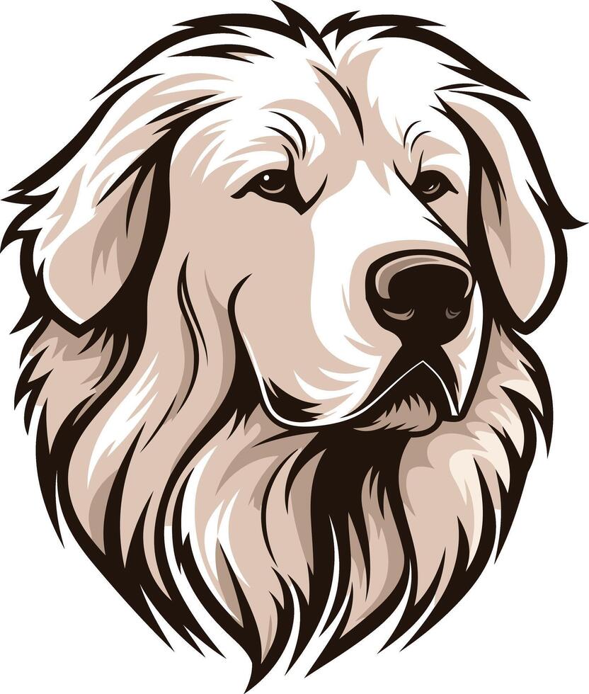 A detailed, stylized illustration of a great pyrenees dog's head vector