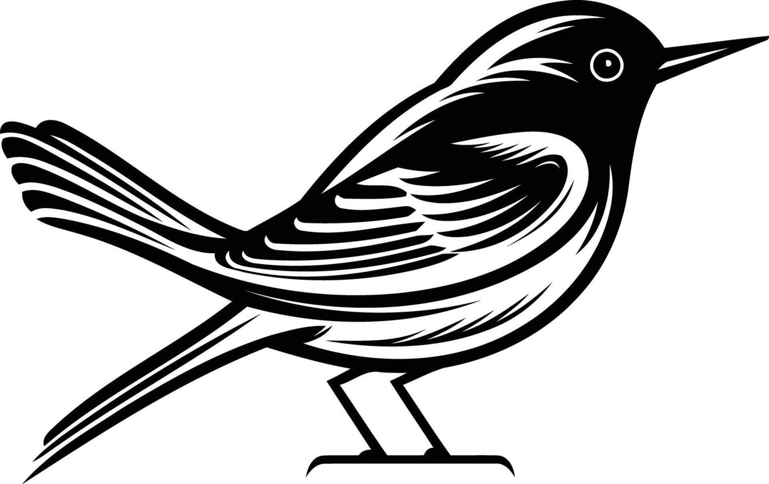 A striking black and white illustration of a bird with detailed feathers vector
