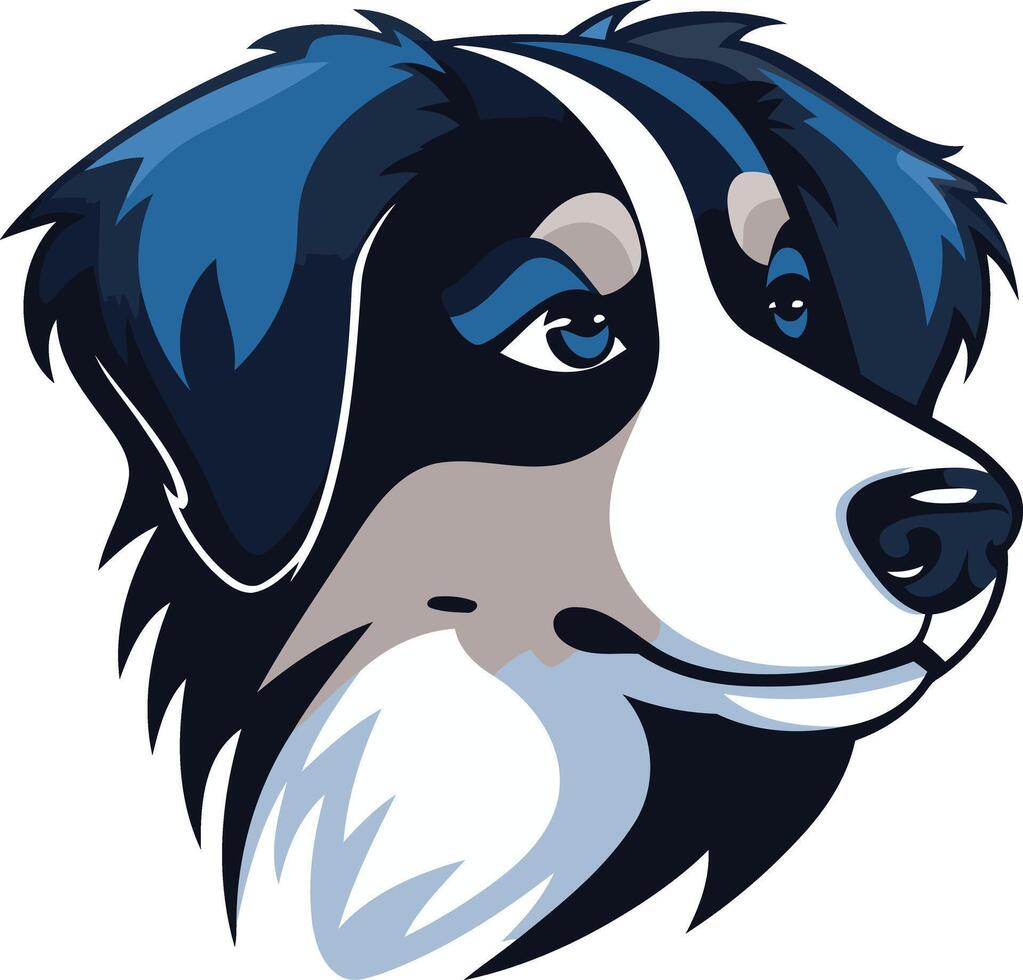 A stylized illustration of a border collie's head, with a sharp focus on the eye and fur detail vector