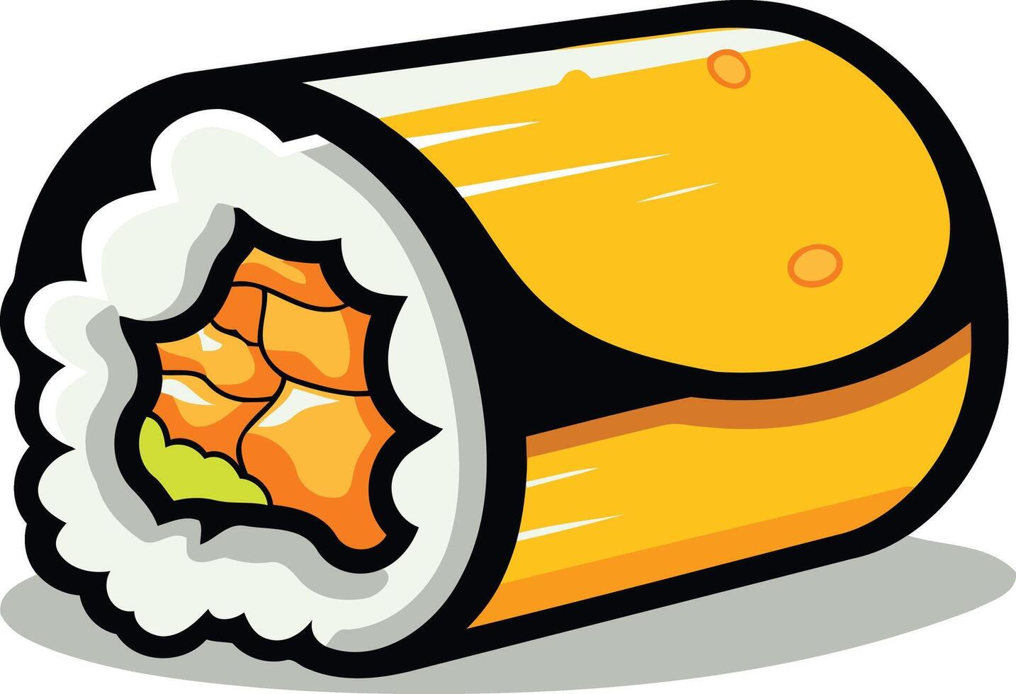 A playful cartoon illustration of a sushi roll, perfect for menus, branding, or social media posts vector
