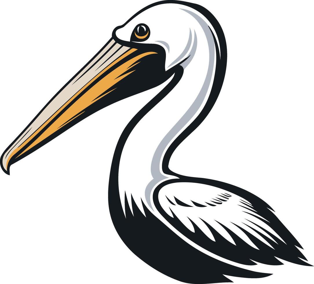 A bold and detailed illustration of a pelican's head and neck, perfect for logo designs, branding, or wildlife themed projects vector