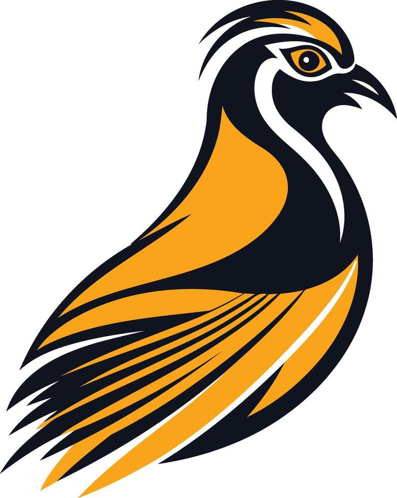 A bold, stylized illustration of a bird in yellow and black, perfect for branding, logo design, or mascot concepts vector
