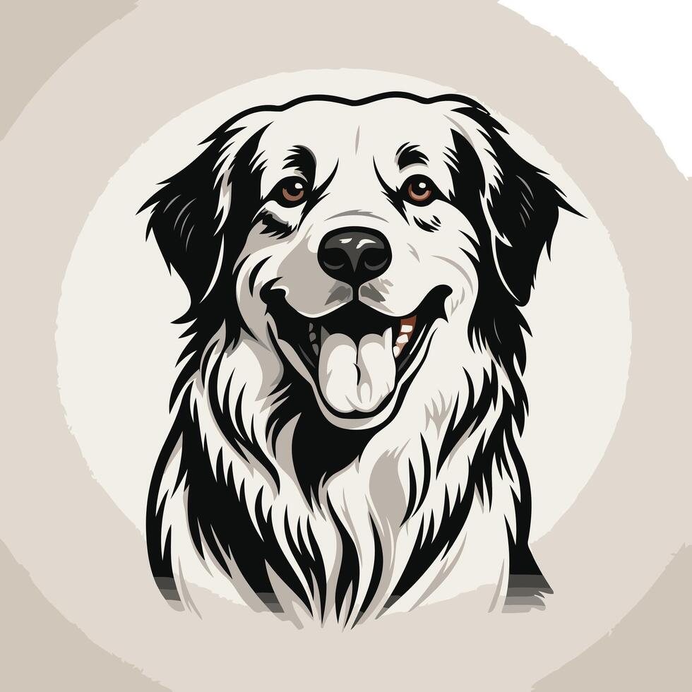 Smiling dog with black and white fur, perfect for pet related designs, logos, and illustrations vector