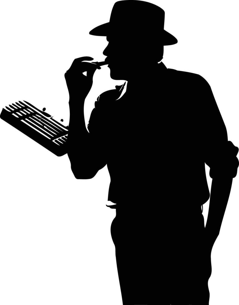 Silhouette of a man in a hat, blowing a whistle vector