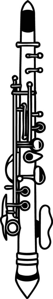 Black and white illustration of a clarinet, perfect for musical projects, educational materials, and website design vector