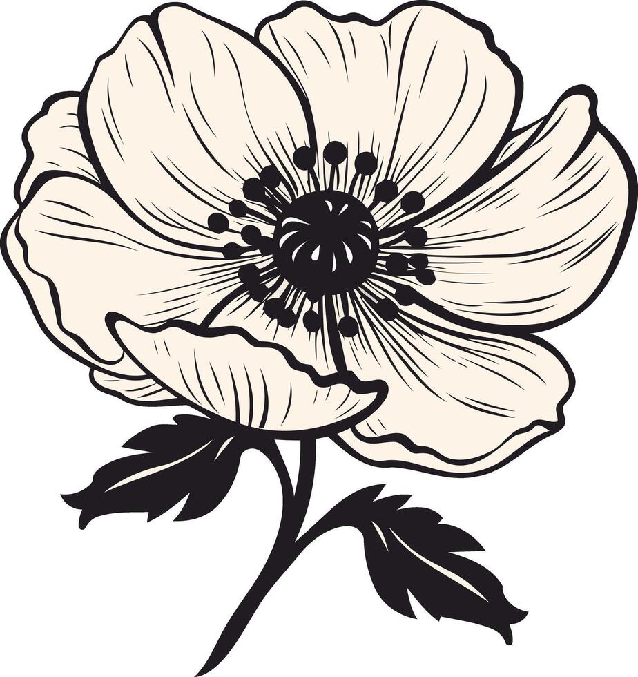 Black and White Illustration of a Single Poppy vector