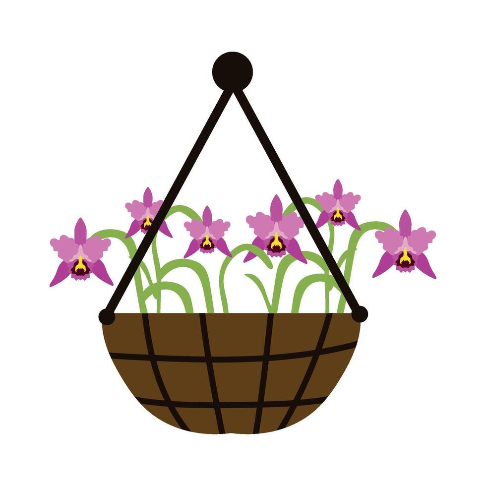 A basket with purple flowers in it vector