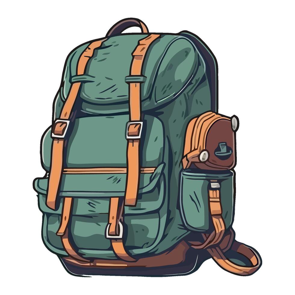 A green backpack with orange straps vector