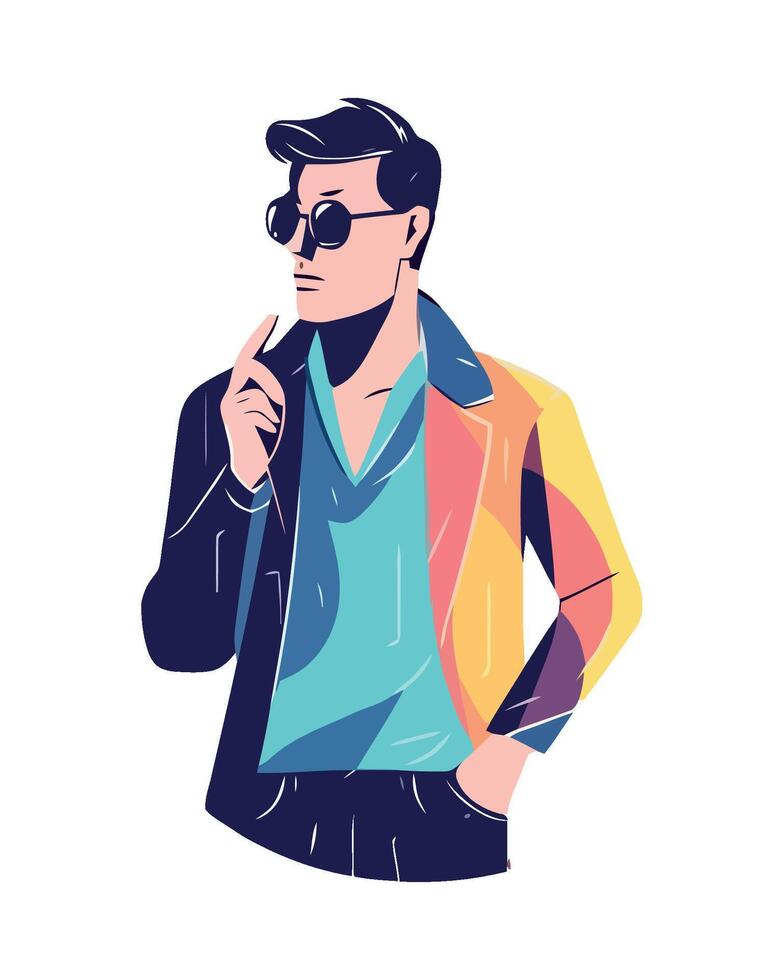 A man in sunglasses and a colorful jacket vector