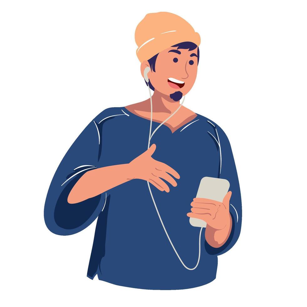 A man with headphones and a phone vector