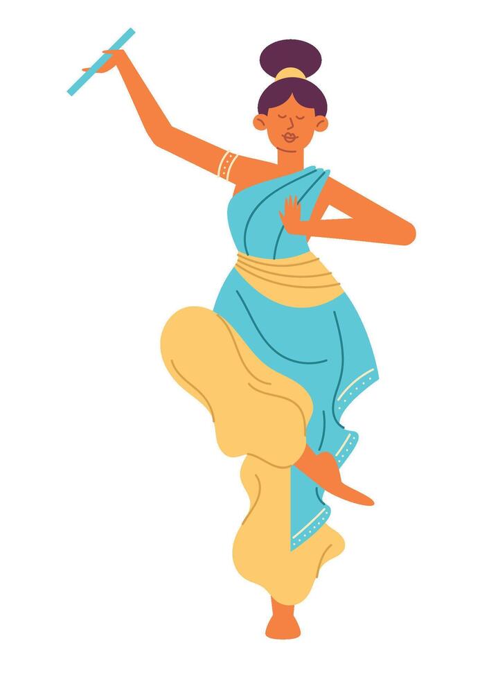 Indian woman dancing with a stick vector