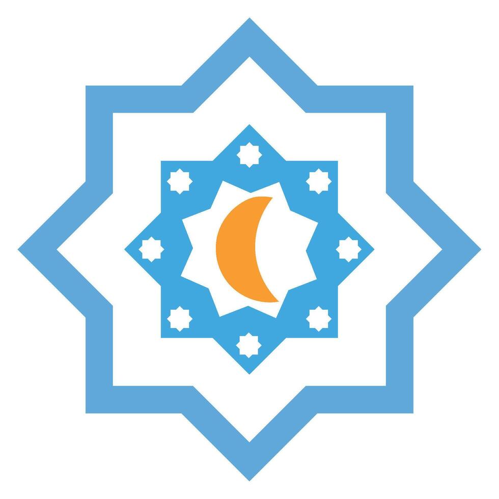The crescent and star in a blue and white star pattern vector