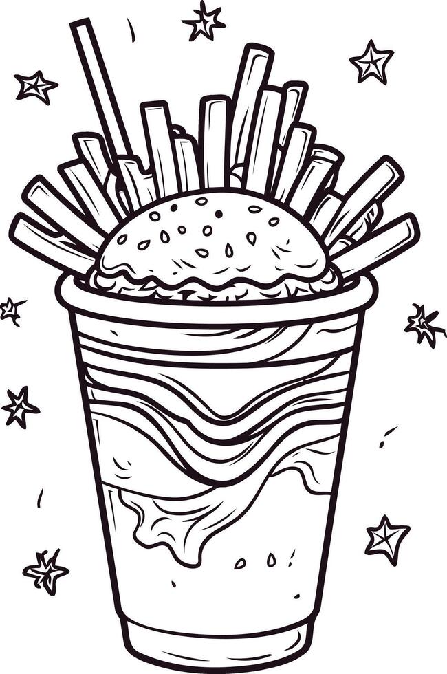 Burger and Fries Milkshake Cartoon vector
