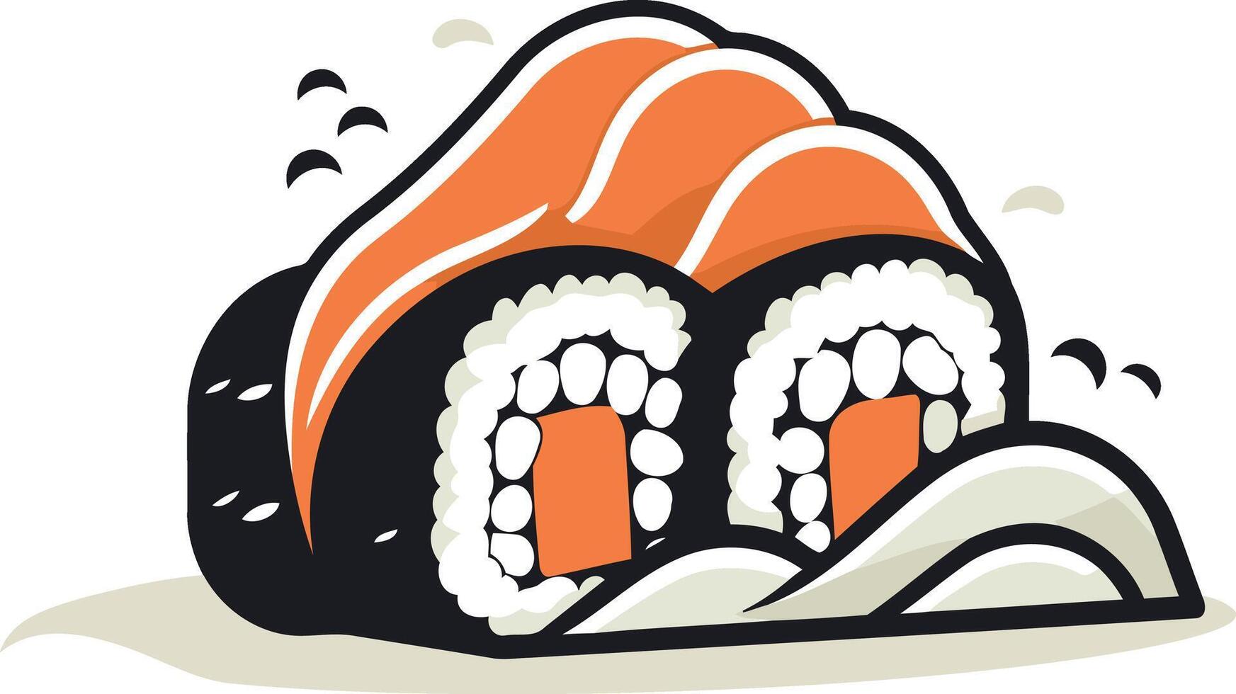A stylized illustration of a sushi roll with salmon vector