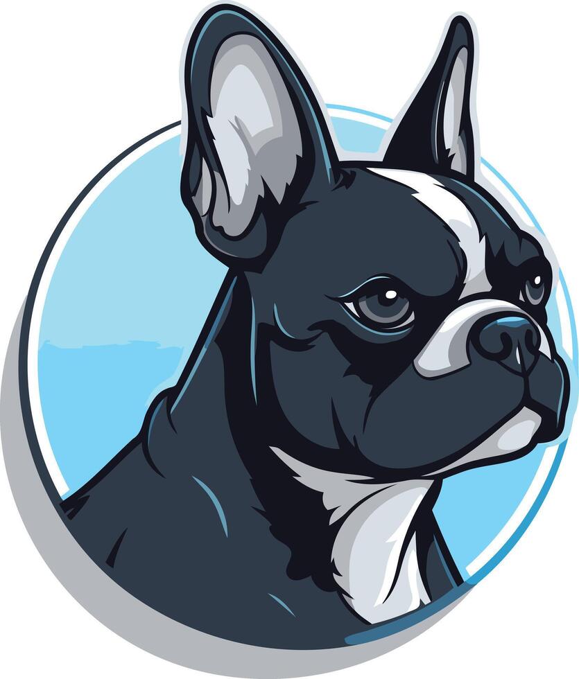 A cool and stylish illustration of a french bulldog with a serious expression, perfect for branding, merchandise, or social media vector