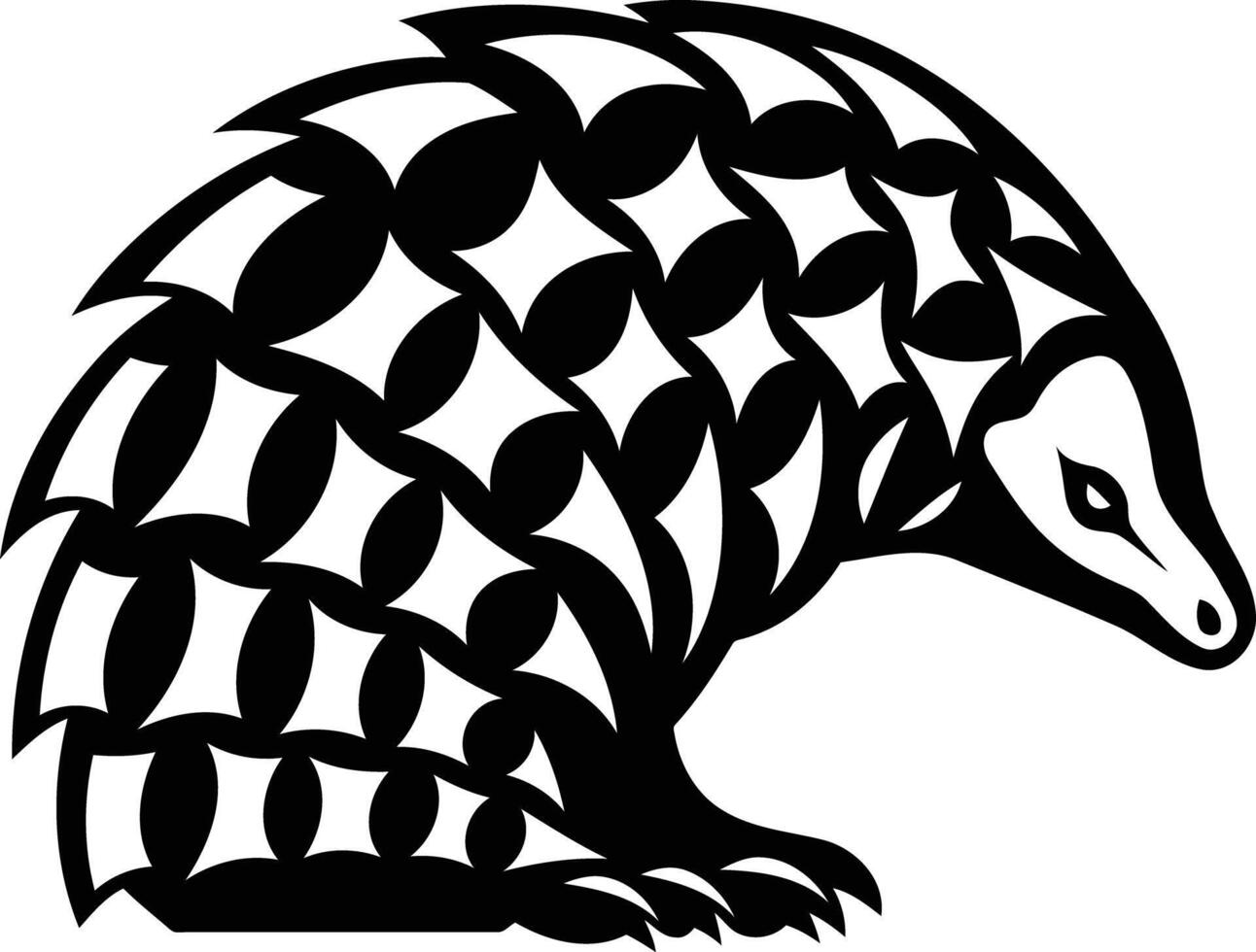 A stylized black and white illustration of a pangolin, perfect for logo design, t-shirt graphics, or educational materials vector