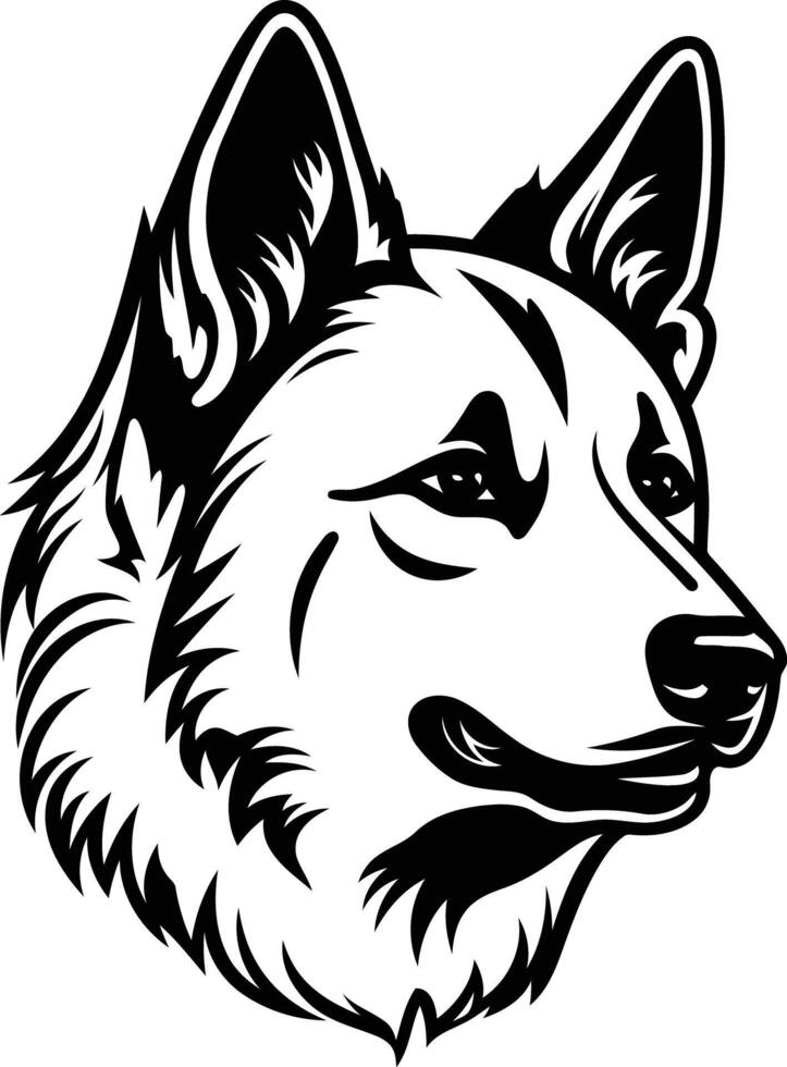A strong and bold black and white illustration of a german shepherd's head, perfect for logos, branding, and designs vector