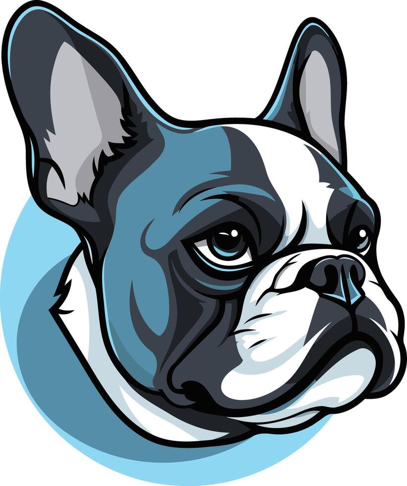 Cool, cartoon-style illustration of a french bulldog with a serious expression vector