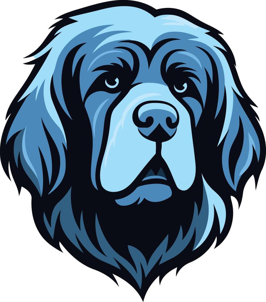 A striking blue and black illustration of a newfoundland dog's face, perfect for pet related projects, branding, or logos vector
