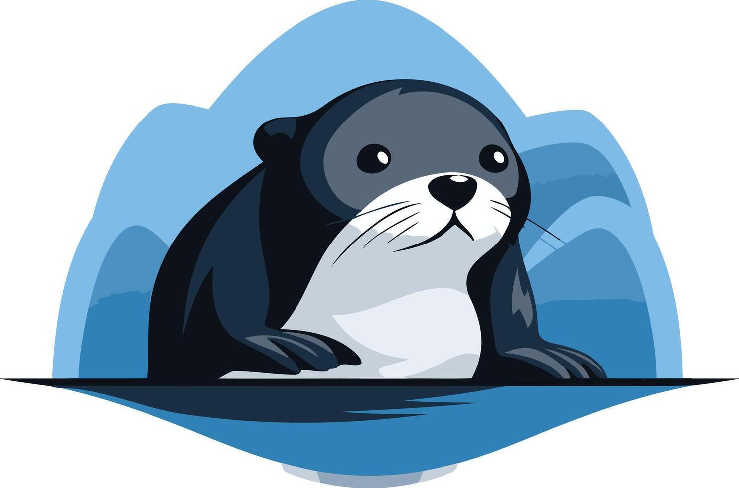 Cute cartoon otter with a friendly expression, peeking out from a blue water background vector