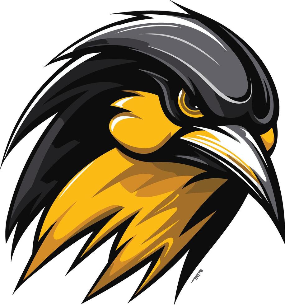 A fierce and dynamic black and yellow bird mascot logo design, perfect for sports teams, brands, and organizations seeking a bold and powerful image vector