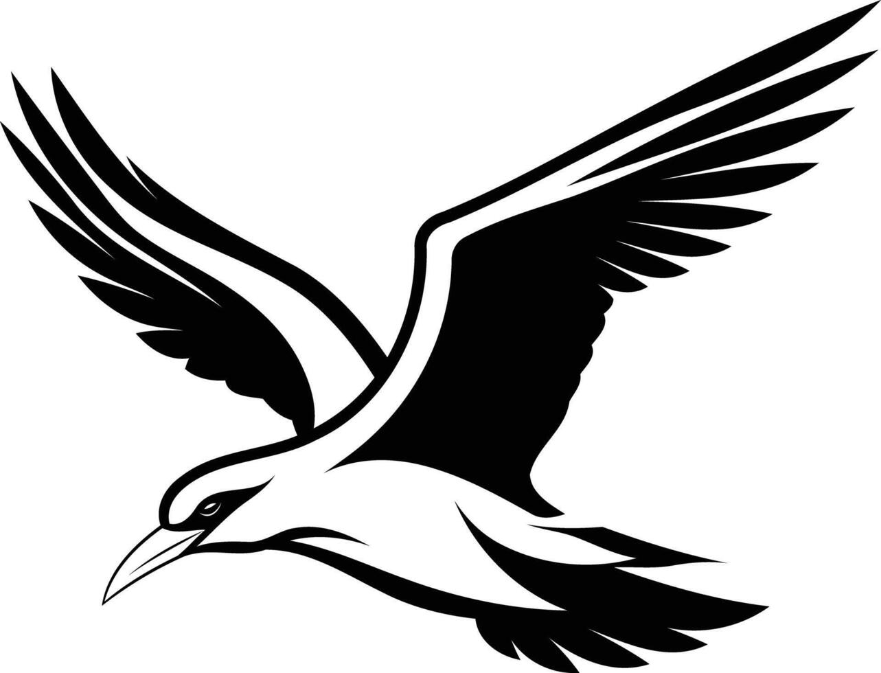 A stylized black and white silhouette of a bird in flight vector