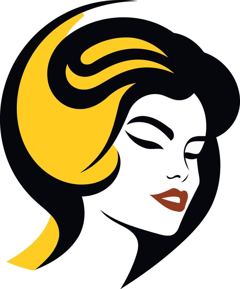Elegant black and yellow illustration of a woman's face with closed eyes vector