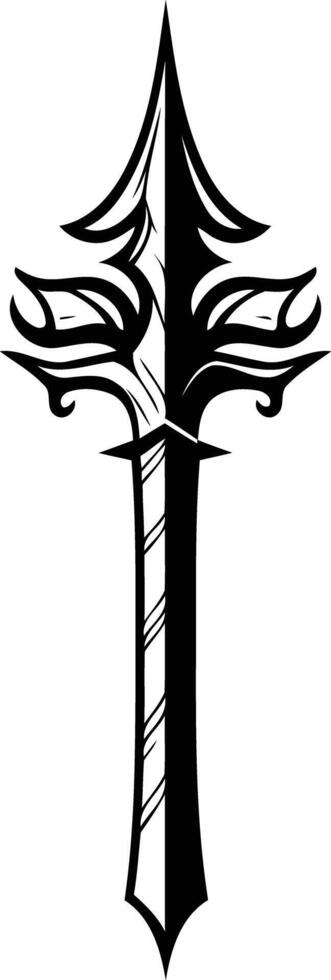 A detailed black and white illustration of a stylized spear, perfect for tattoos, logos, and design projects vector