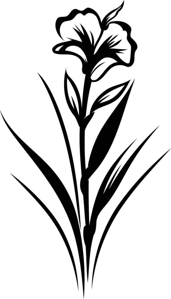 Elegant black and white silhouette of a single flower with leaves vector