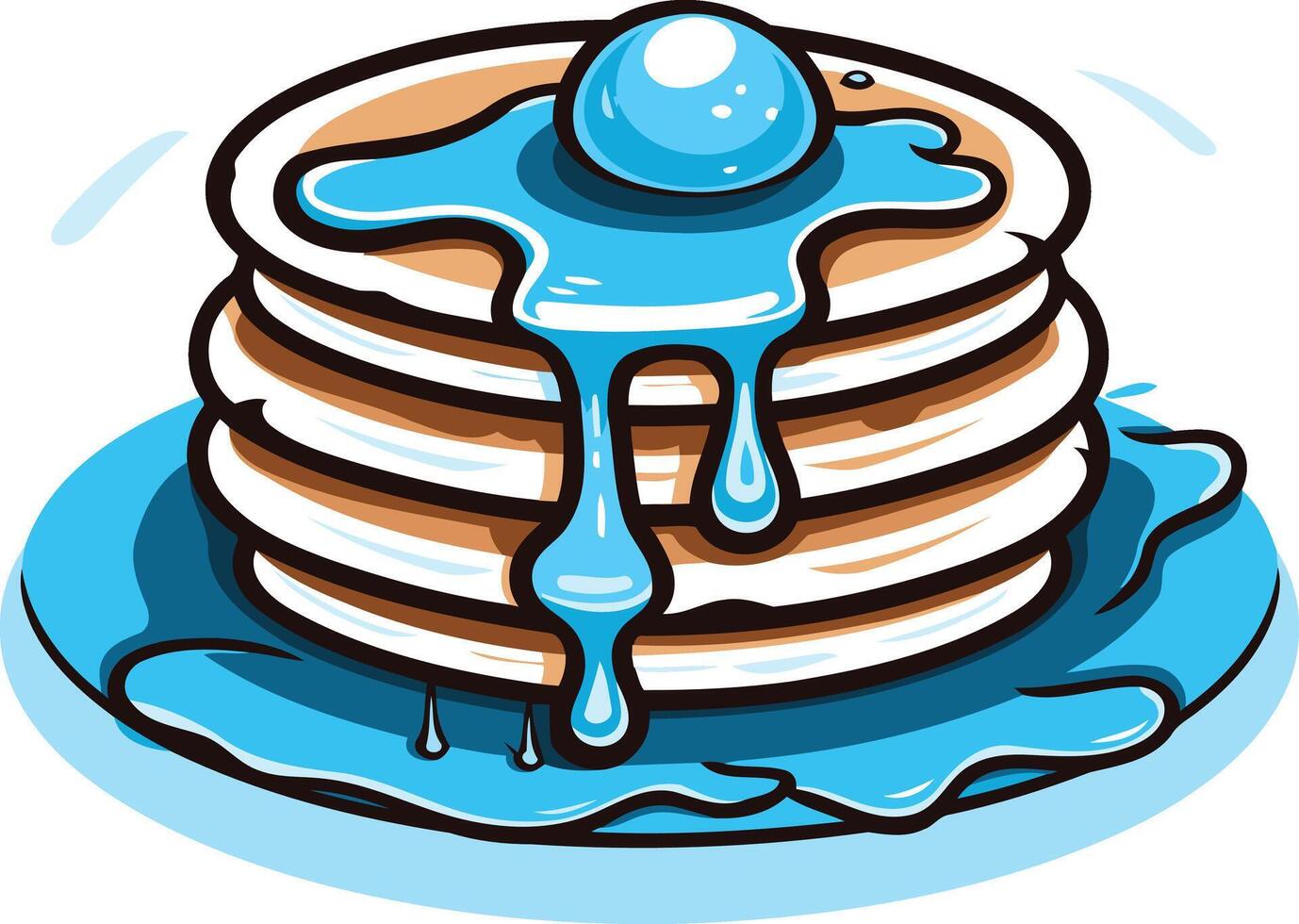 A stack of delicious pancakes drizzled with blue syrup and topped with a blueberry vector