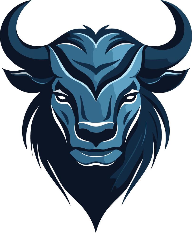 Powerful blue bull head logo design, perfect for sports teams, brands, or any project needing a strong, bold symbol vector
