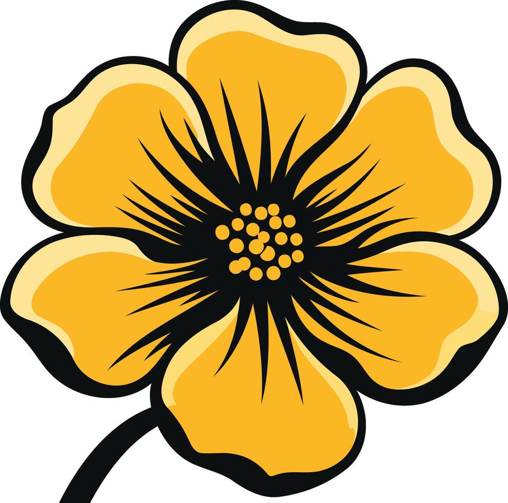 A simple yet striking yellow flower with black outlines, perfect for branding or design projects vector
