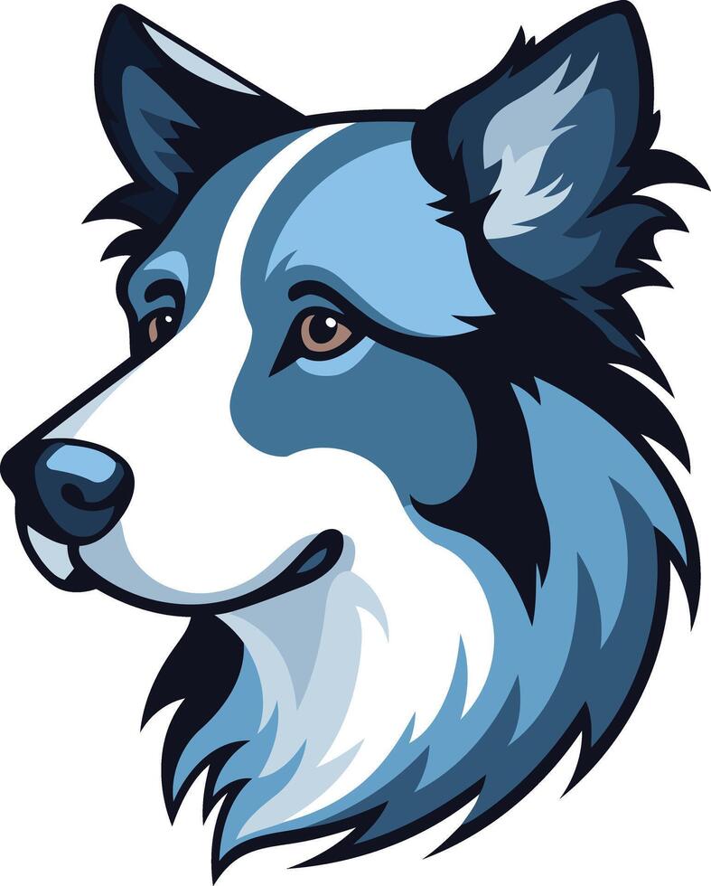 A bold, blue and white cartoon illustration of a dog's head, perfect for branding or mascot use vector