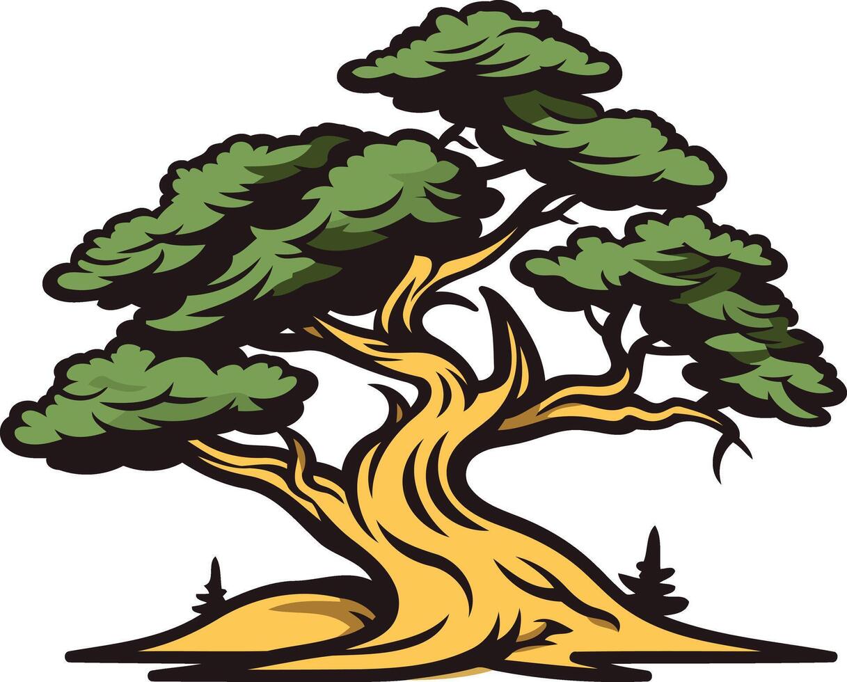 A vibrant illustration of a stylized tree with a thick, gnarled trunk and lush foliage vector