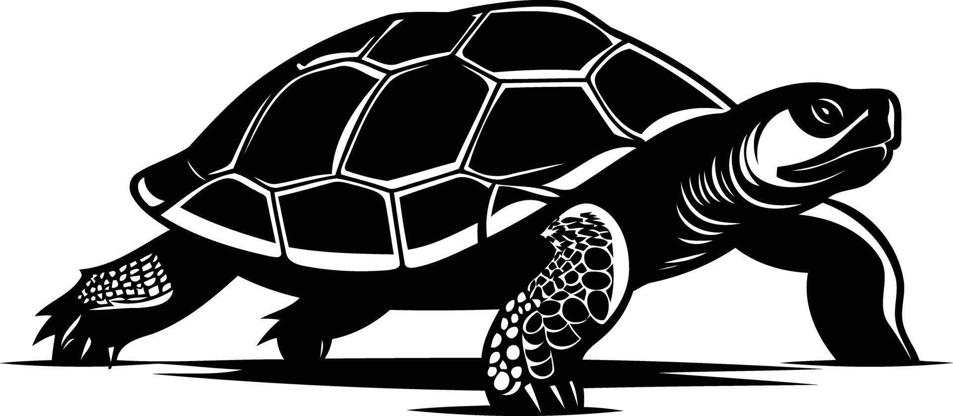 Black and white silhouette of a turtle walking, perfect for logos, branding, or nature-themed designs vector