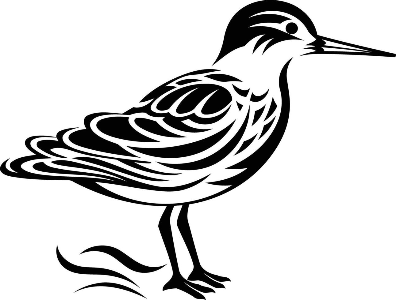 Stylized black and white illustration of a bird with intricate details, perfect for nature, wildlife, and tattoo designs vector