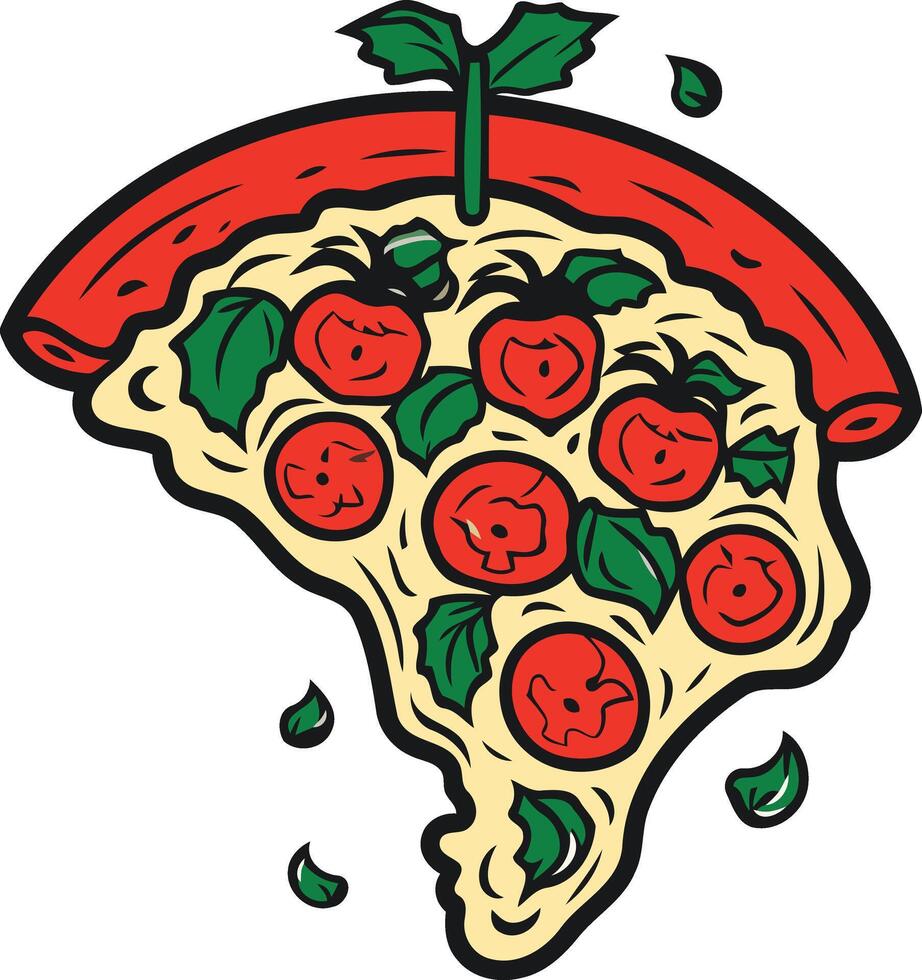 Melted Pizza Slice with Basil vector