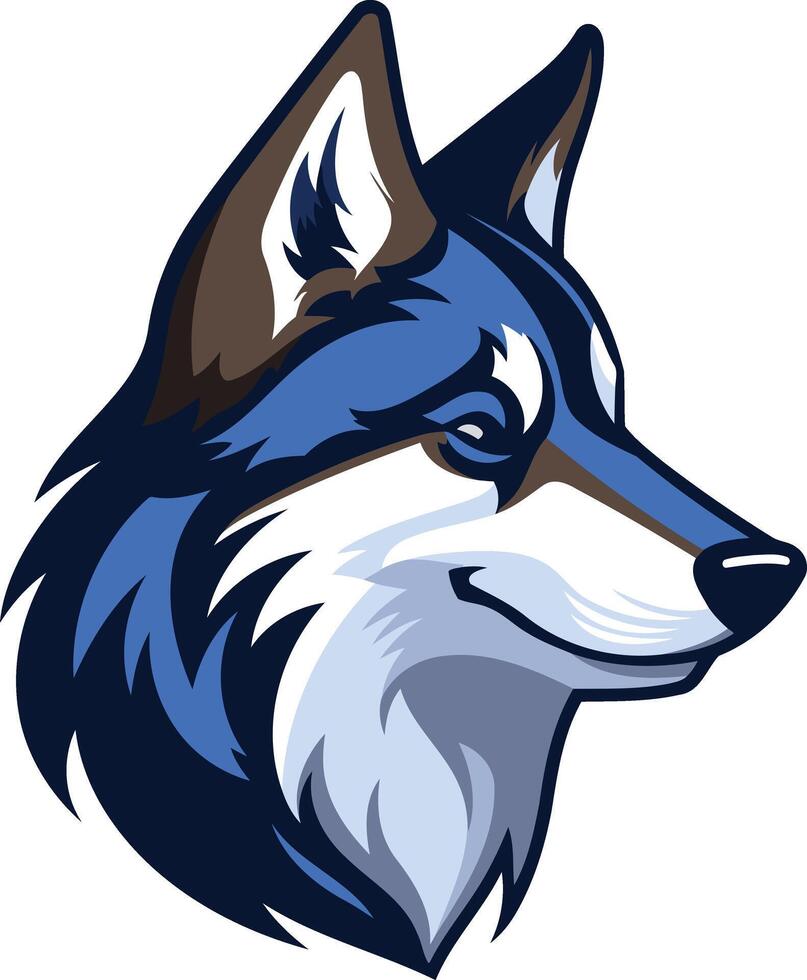A bold and confident blue wolf head mascot logo design, perfect for a sports team, company, or organization vector