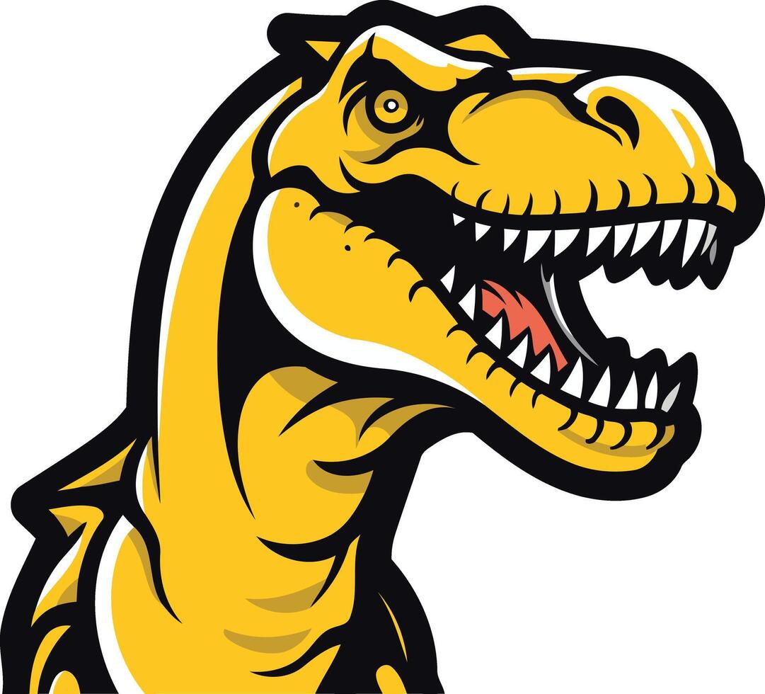 A fierce, cartoon-style t-rex head, drawn in bold colors and with a dynamic pose, perfect for logos, mascot designs, and playful branding vector