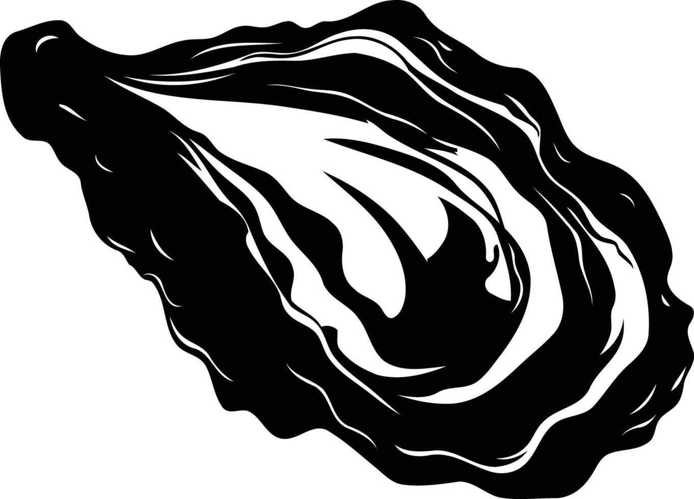 A simple, black and white silhouette of an oyster shell vector