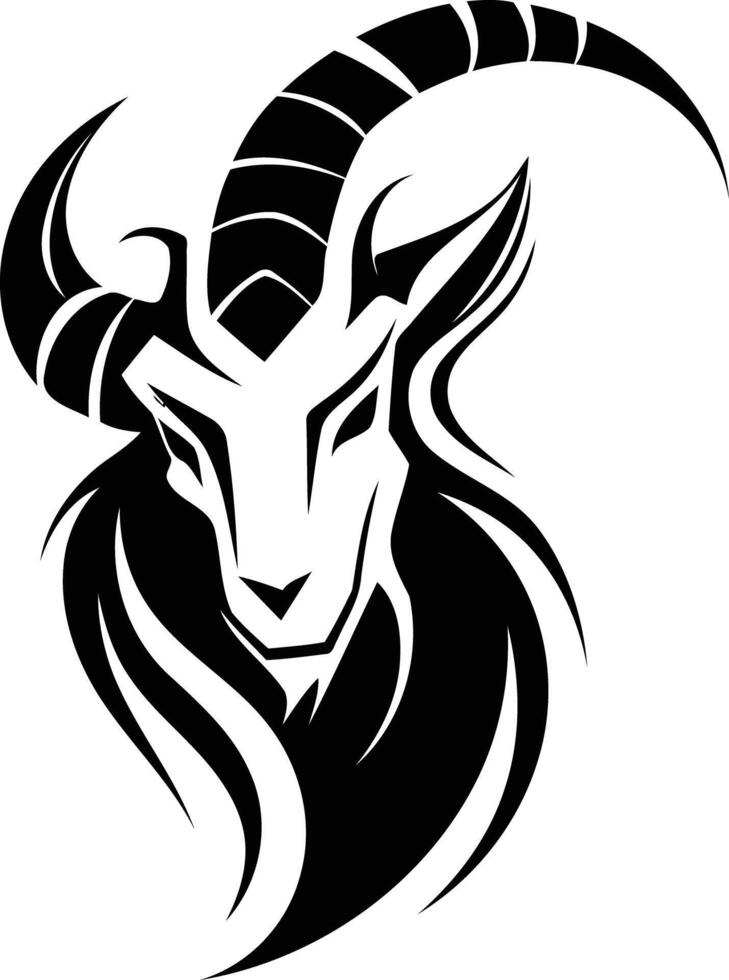 A striking black and white tattoo design featuring a stylized goat's head vector
