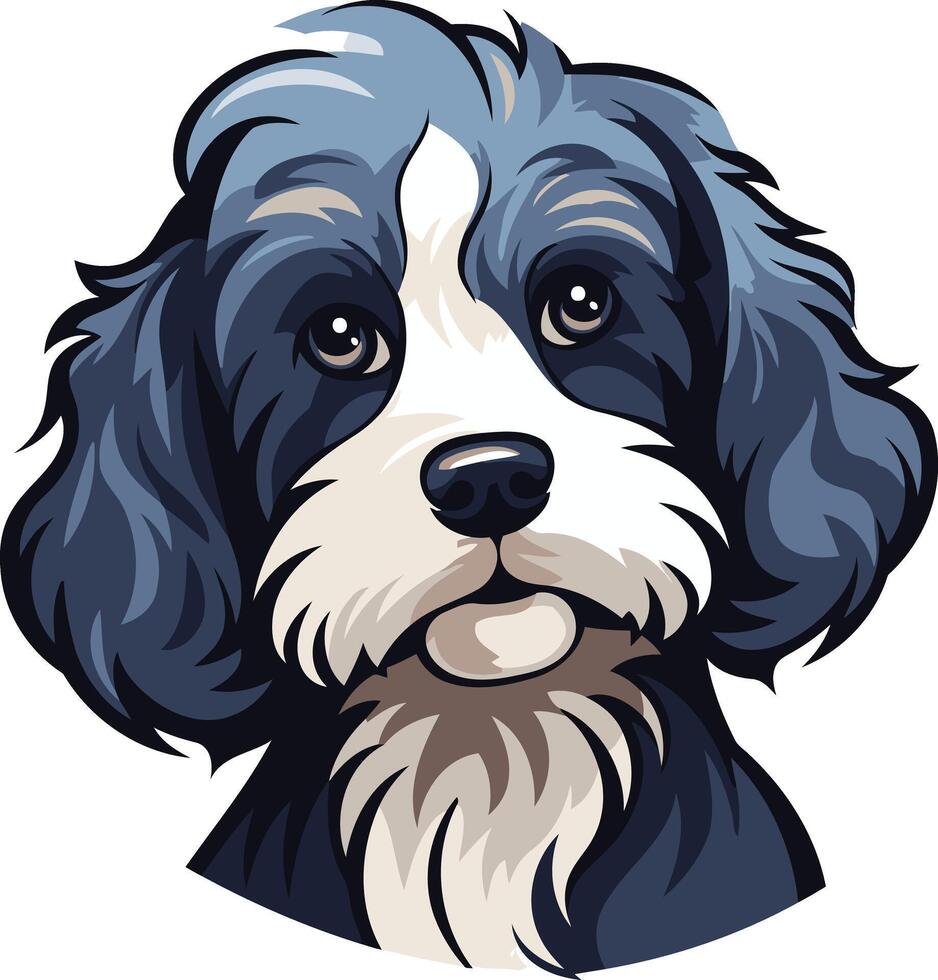 Cute cartoon illustration of a black and white dog with floppy ears vector
