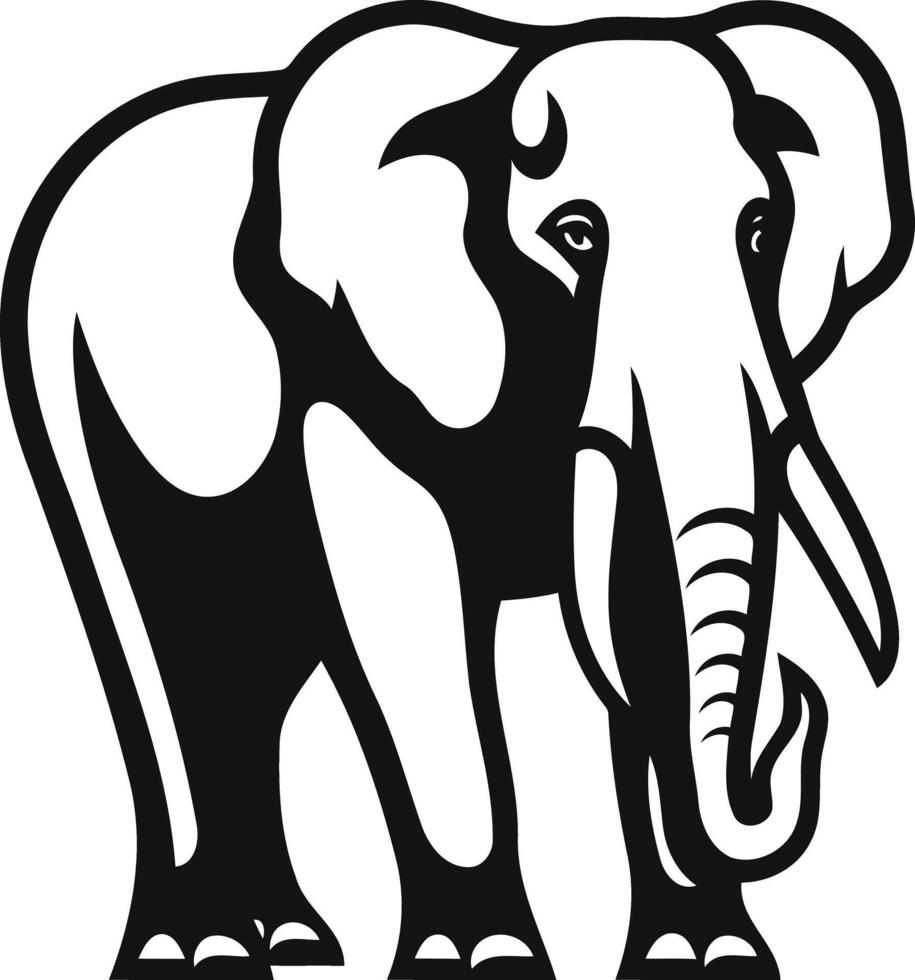 Bold black and white illustration of an elephant standing with its trunk raised vector