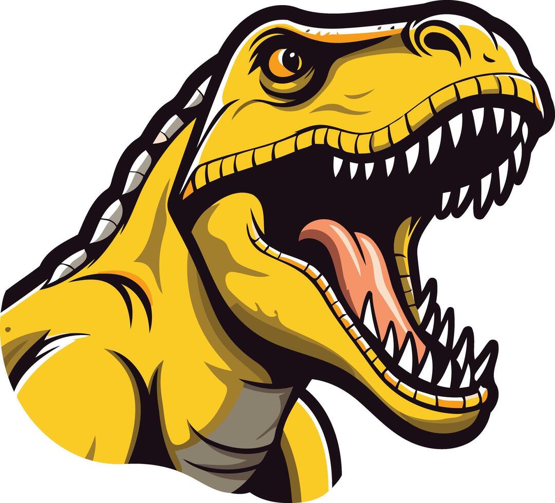 A fearsome yellow t-rex with sharp teeth and a gaping maw vector