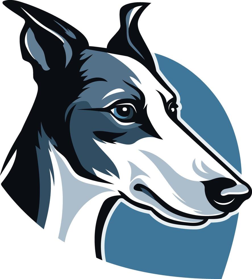 A bold, graphic illustration of a greyhound's head, perfect for dog related branding or logos vector