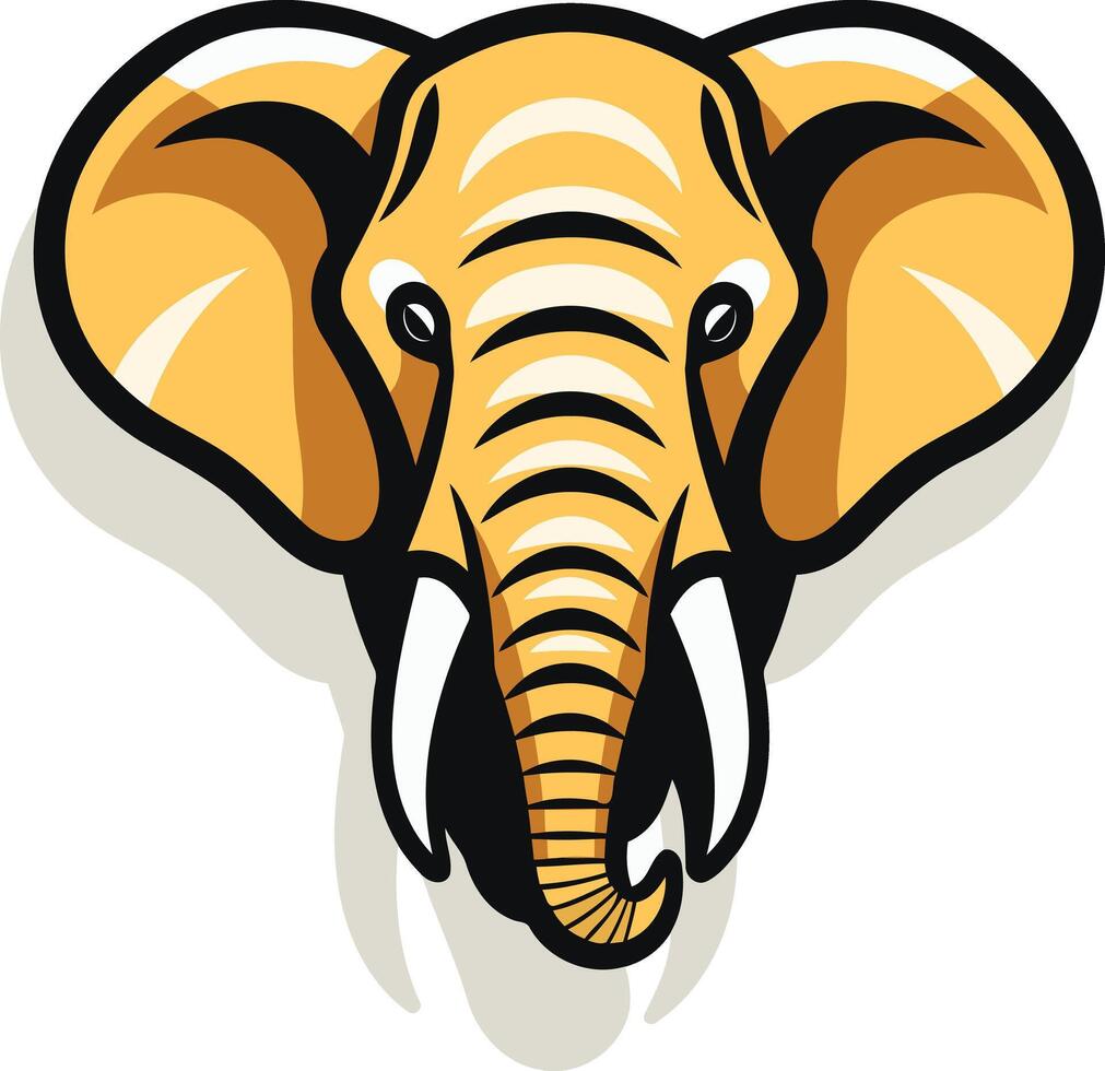 A bold and graphic illustration of an elephant's head, featuring a strong yellow outline and black details vector