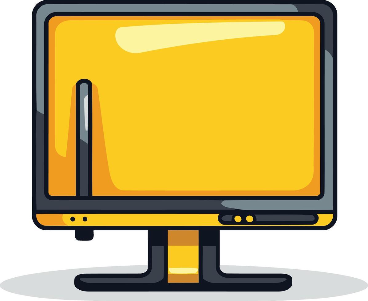 A simple, cartoon style illustration of a yellow computer monitor with a blank screen vector