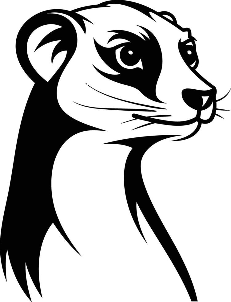 Black and white illustration of a meerkat's head, perfect for logos, branding, or designs needing a cute, alert mascot vector
