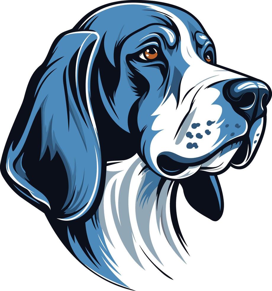 A striking illustration of a blue and white hound dog's head, perfect for branding, pet related products, and designs vector