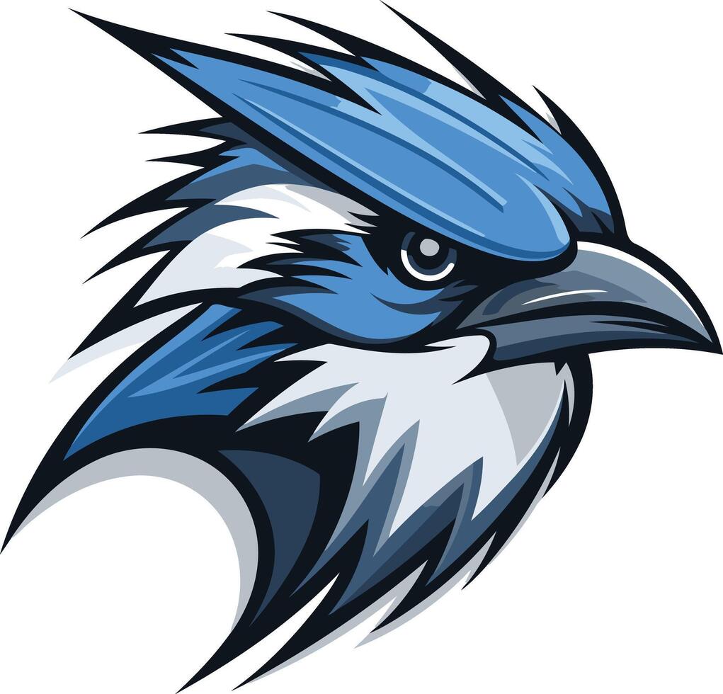 This element illustration depicts the head of a blue jay, rendered in a stylized, aggressive manner vector